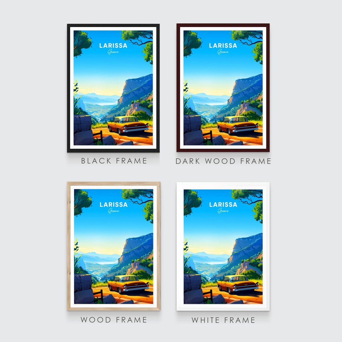 Larissa Greece Mountain Road Classic Car Valley View Travel Poster - Image 3