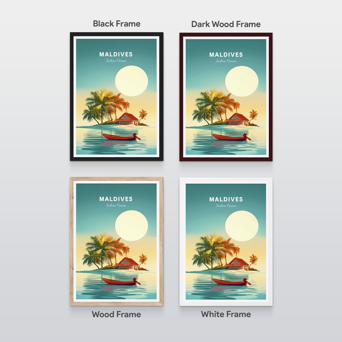 Maldives Indian Ocean Island Bungalow Boat Lagoon Travel Poster - Image 2