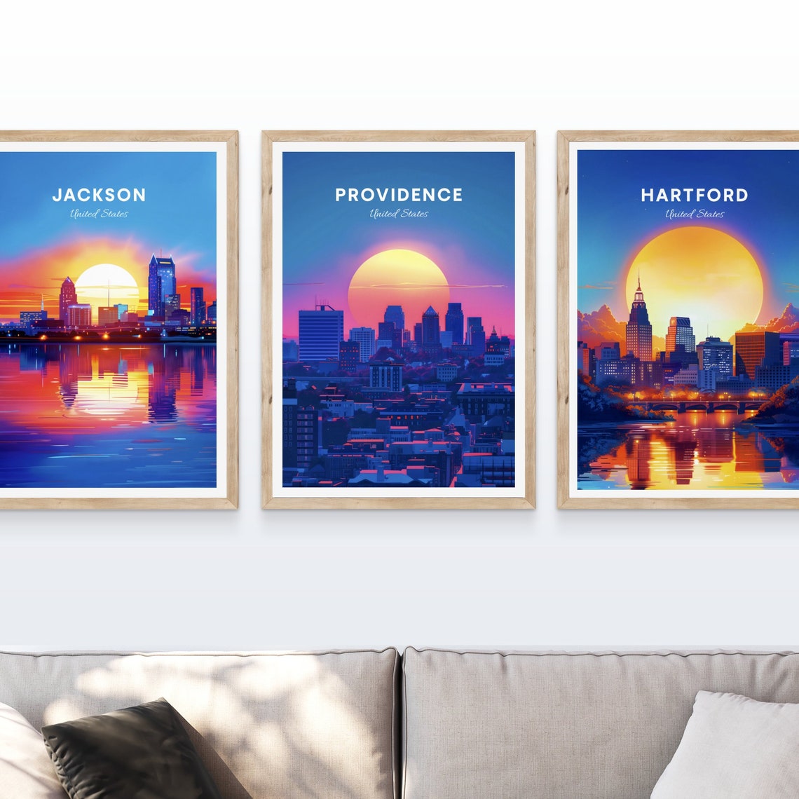 Providence Giant Sunset Skyline Big Sun City View Travel Poster - Image 3
