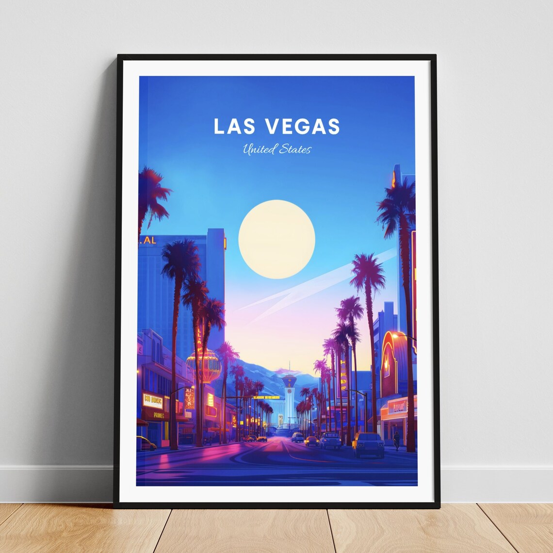 Las Vegas Nevada Boulevard Night Palm Neon Street Lights Poster