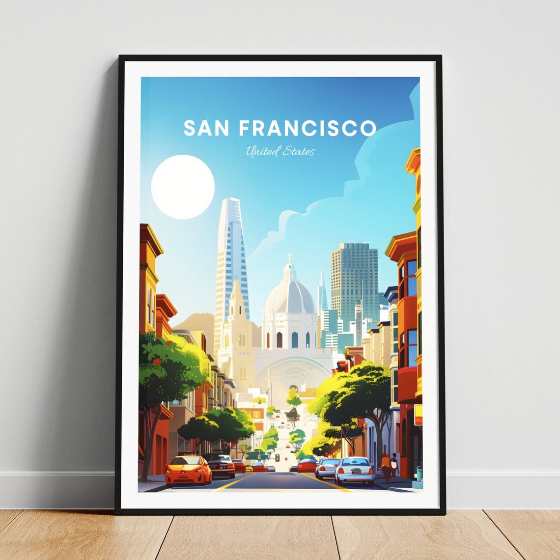 San Francisco California Downtown Street Skyline Sun Scene Poster