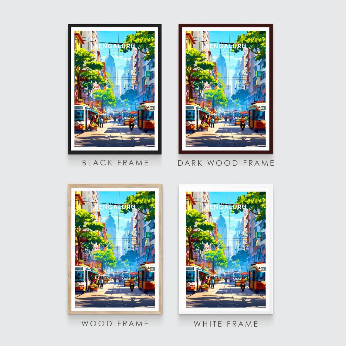 Bengaluru India Bustling Day Street Trams Market Travel Poster - Image 3