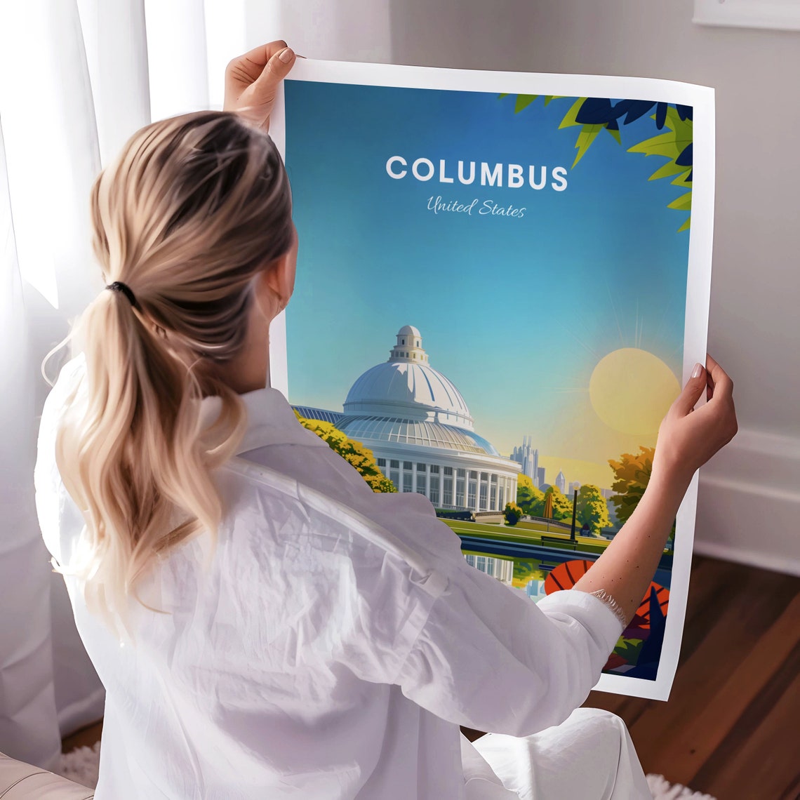 Columbus Ohio Glass Domed Conservatory Pond Sunny Day Poster - Image 3