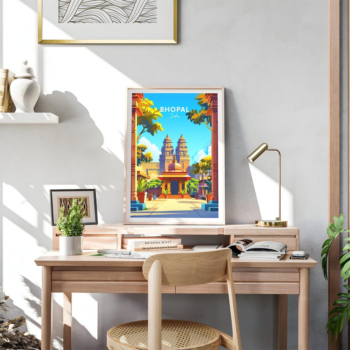 Bright Bhopal India Twin Temple Towers in Sunlit Courtyard Poster - Image 4