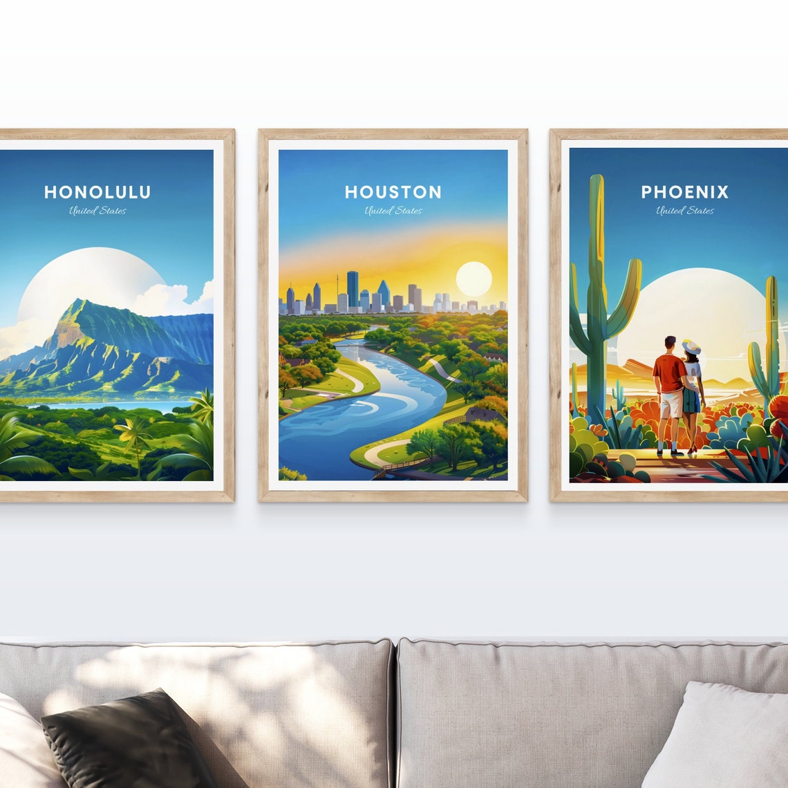 Houston Texas Skyline and Winding River Through Green Park Poster - Image 4