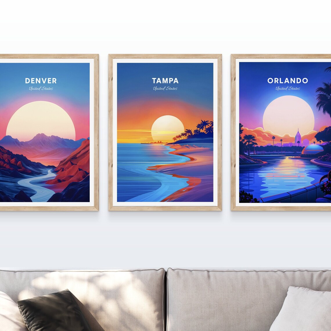 Tampa Florida Beach Sunset Palm Tree Ocean Shore Retro Poster - Image 4