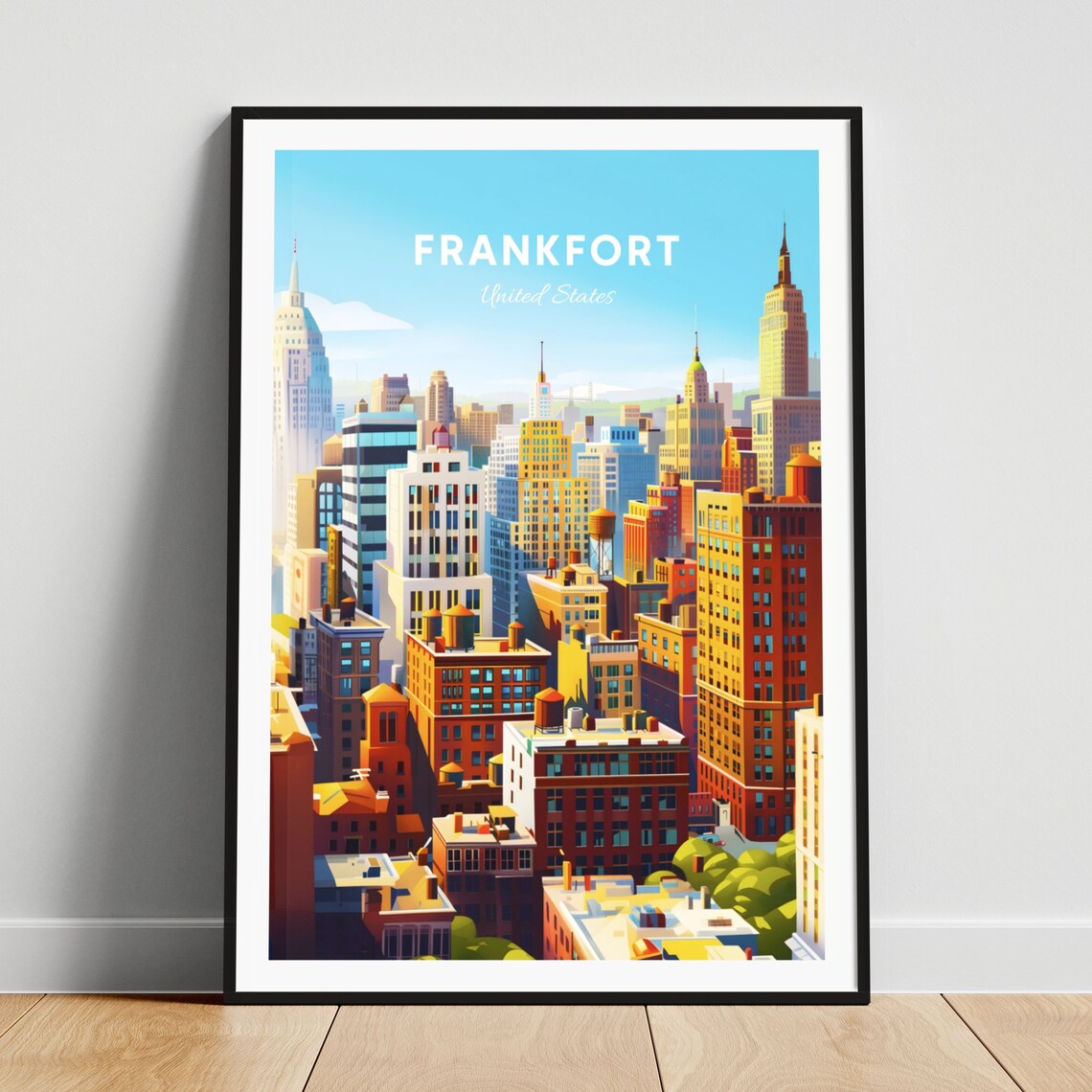 Frankfort Kentucky Daytime Rooftop Skyline Skyscraper Travel Poster