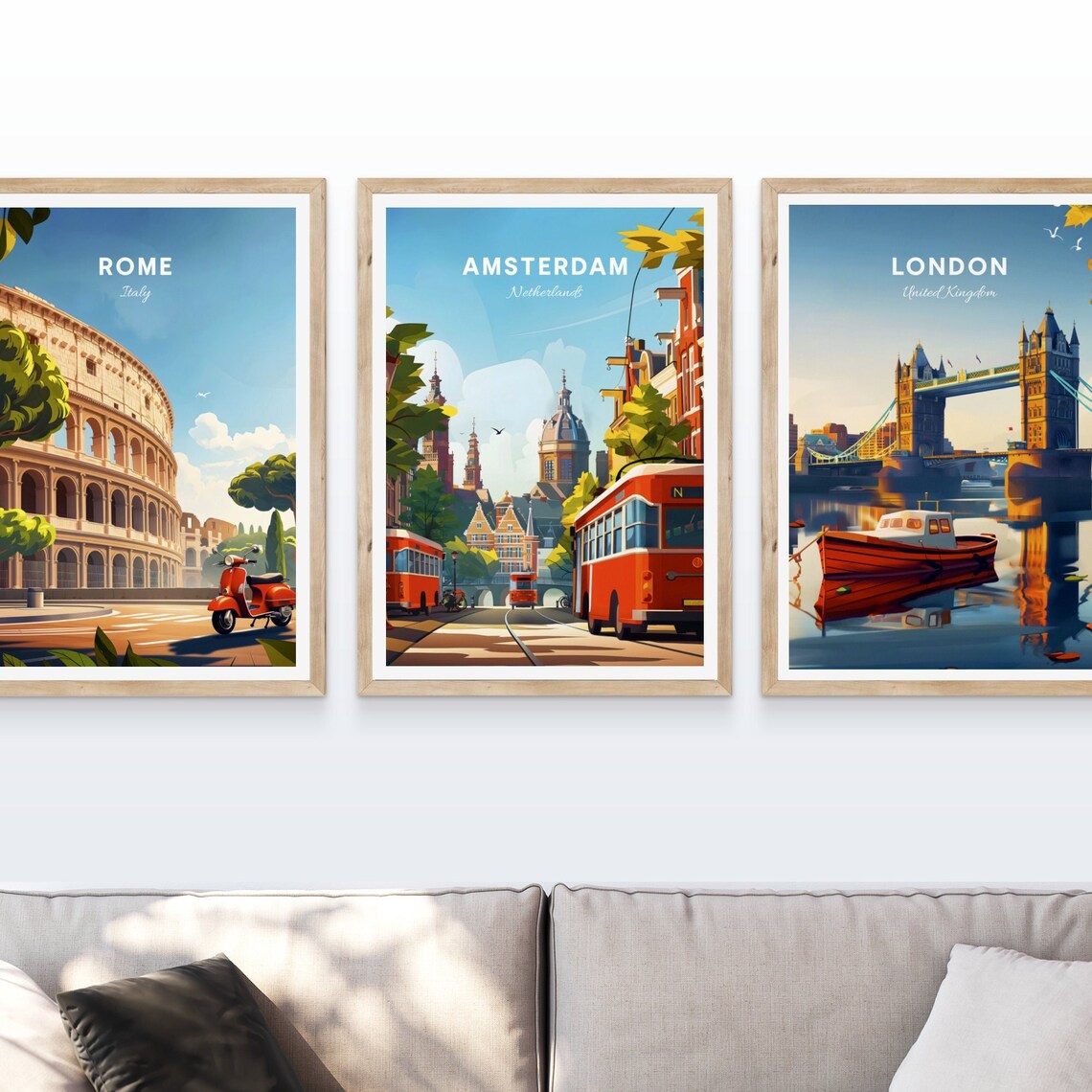 Amsterdam Netherlands Red Buses Church Domes Street Scene Poster - Image 3