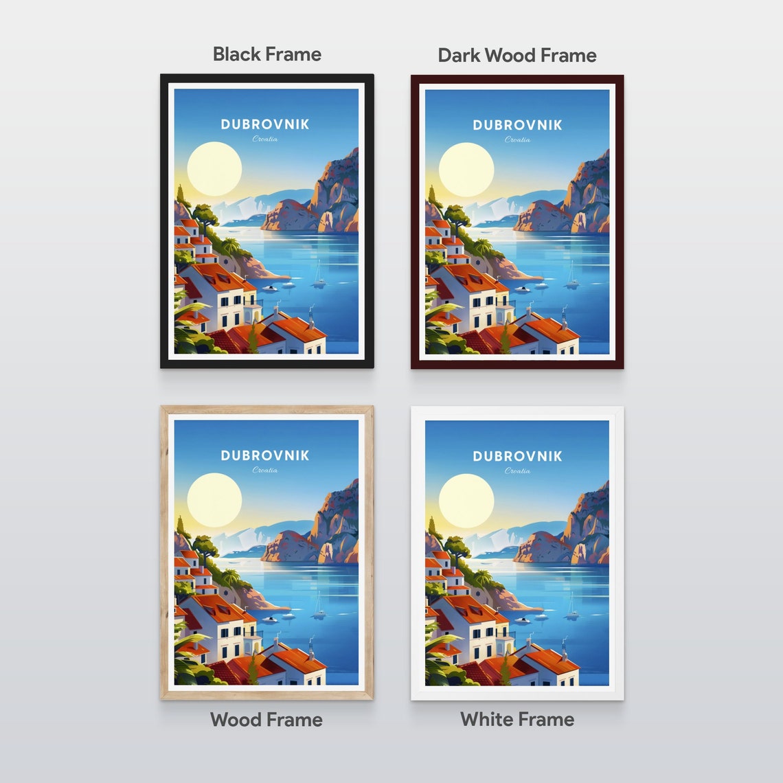 Dubrovnik Croatia Adriatic Cliffside Village Golden Sunset Poster - Image 2