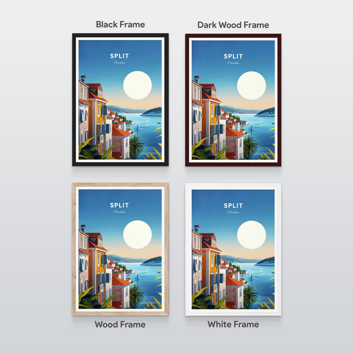 Split Croatia Sunny Coastal Street Red Roofs Sailing Boats View Poster - Image 2