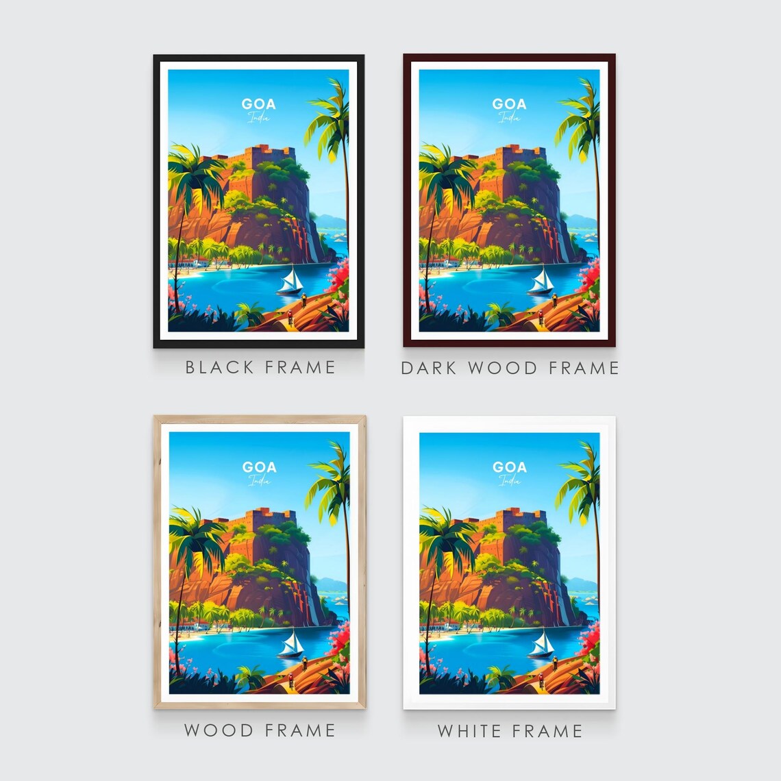 Goa India Historic Cliff Fort Sailboat Beach Palms Travel Poster - Image 3