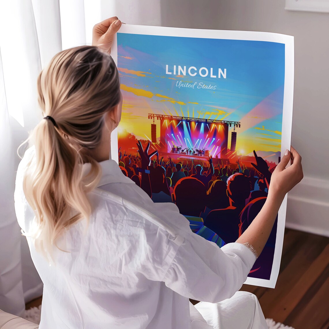 Lincoln United States Outdoor Concert Sunset Crowd Stage Light Poster - Image 3