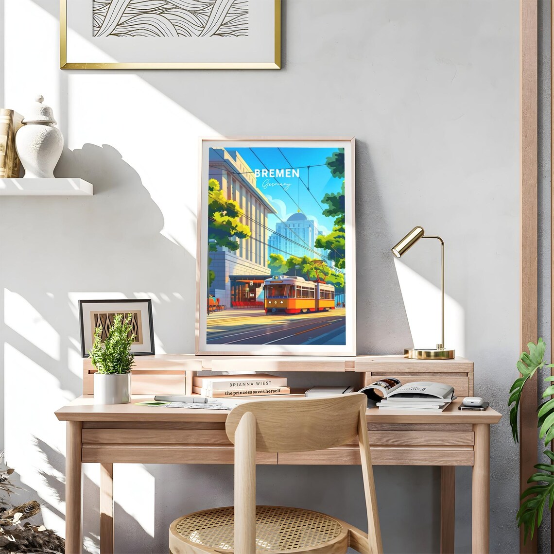 Bremen Germany Yellow Tram Station Sunny Day View Art Poster - Image 4