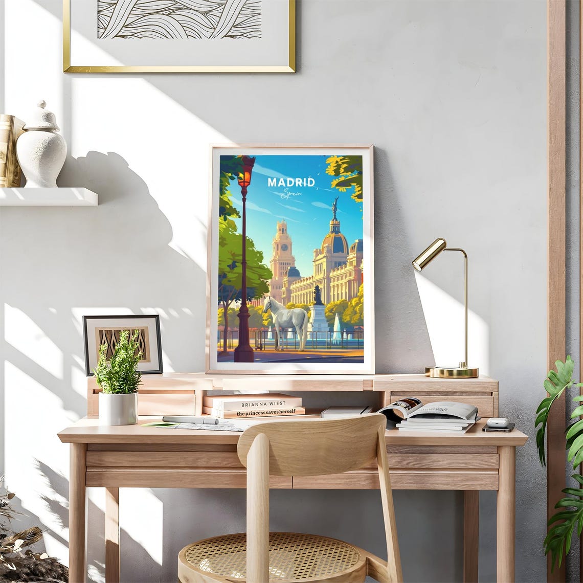 Madrid Plaza White Horse Clock Tower Fountain Square Travel Poster - Image 4