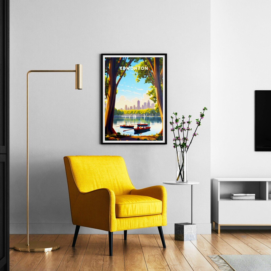 Edmonton Canada Lake Rowboats Park Trees Skyline View Travel Poster - Image 3