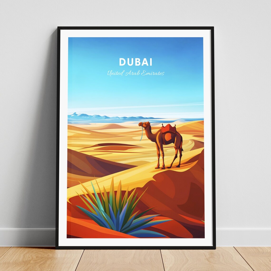 Dubai United Arab Emirates Camel Golden Desert Dunes Travel Poster