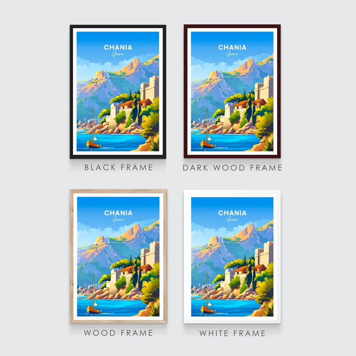 Chania Greece Coastal Fortress Town and Sailboat Harbor Poster - Image 3