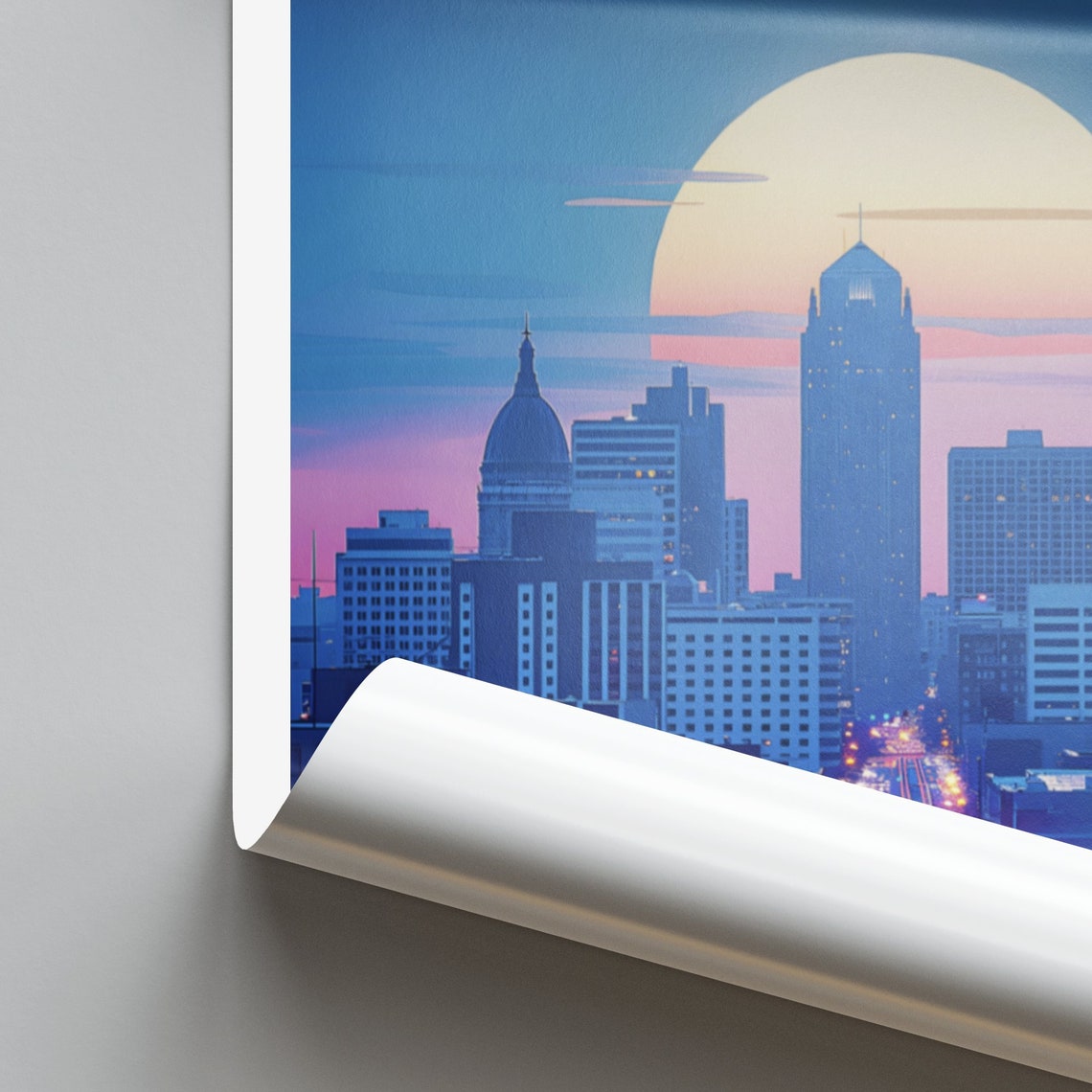 Des Moines Downtown Skyline at Night Light Trails Travel Poster - Image 2