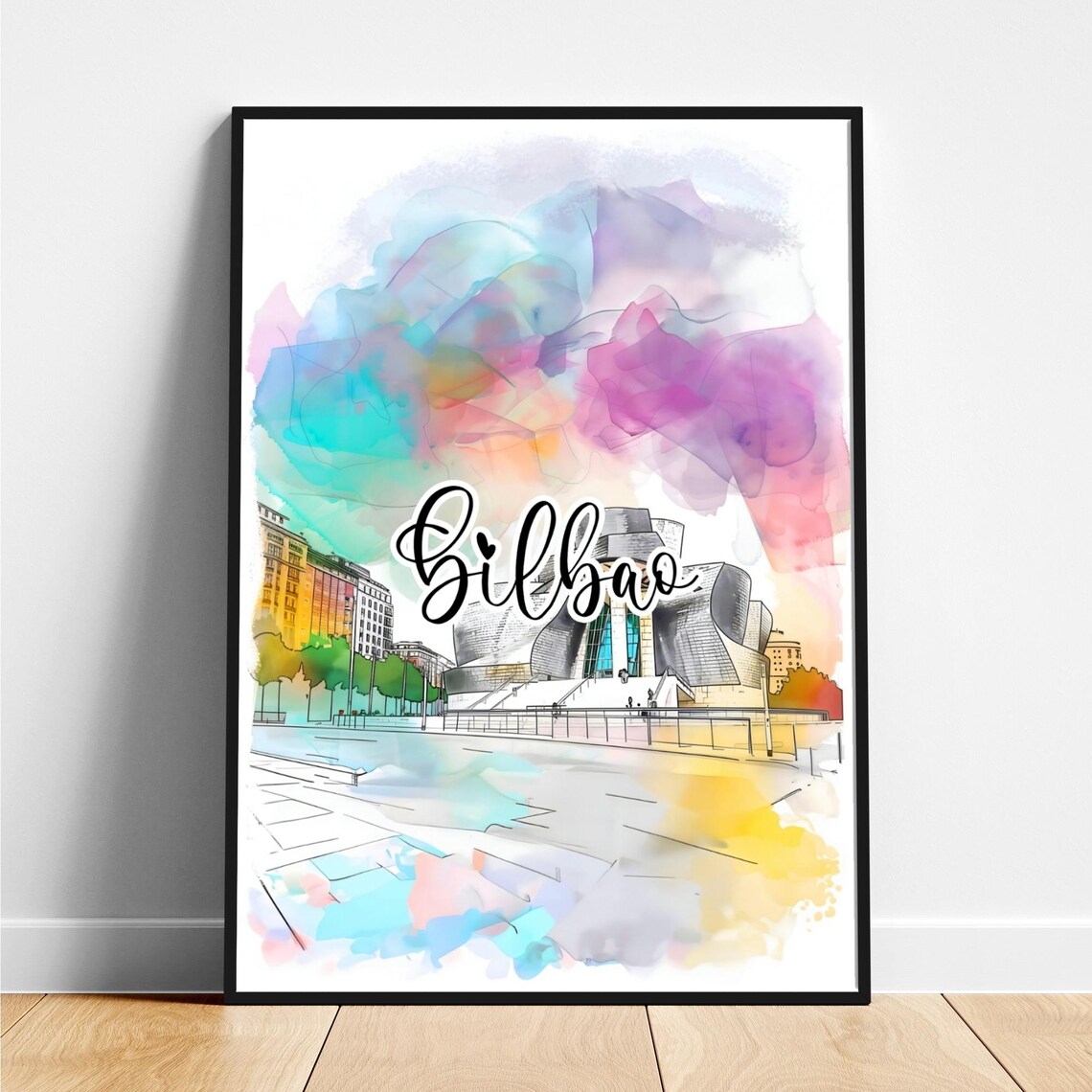 Bilbao Spain Guggenheim Museum Watercolor Sketch Travel Art Poster