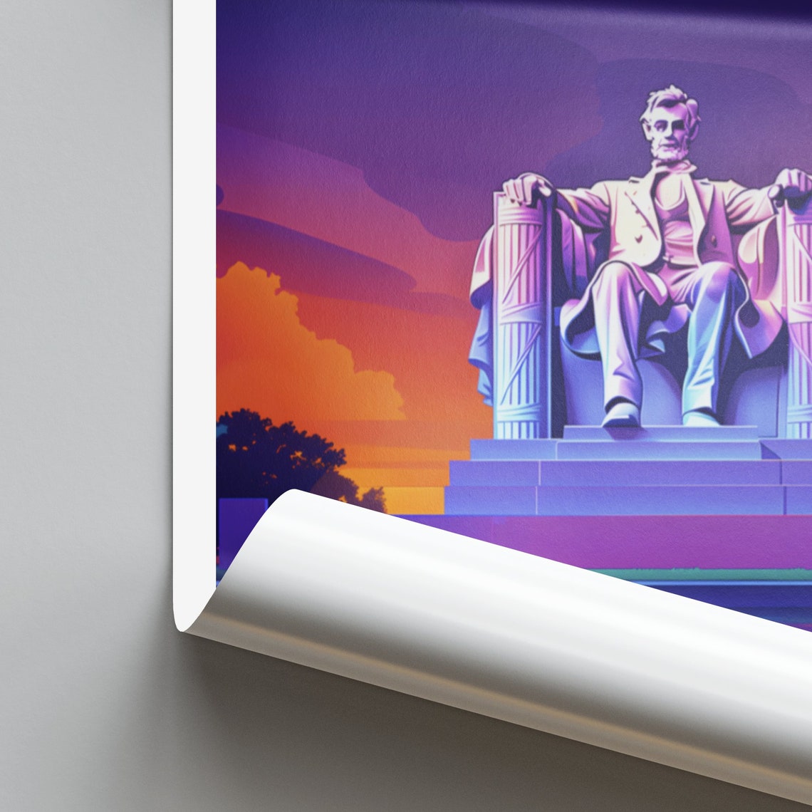 Lincoln United States Lincoln Statue Starlit Night Reflection Poster - Image 2