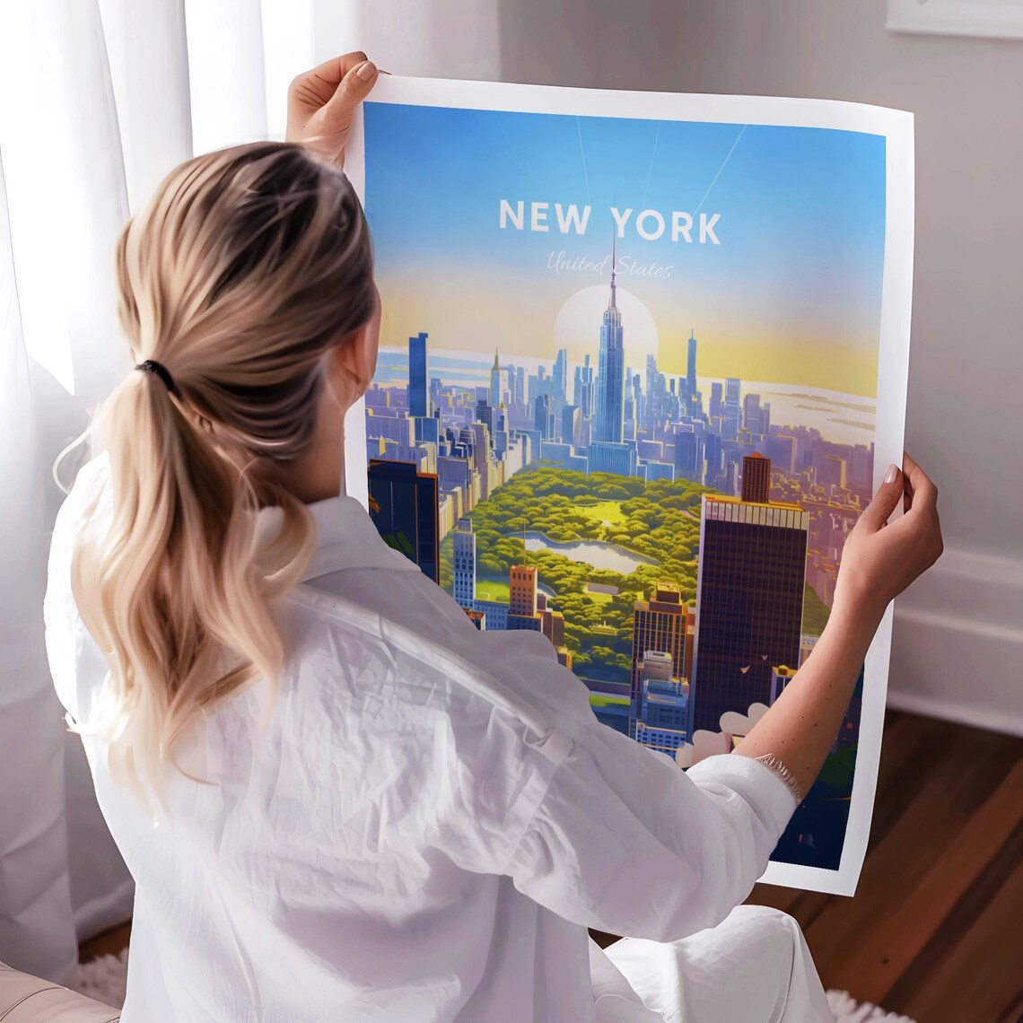 New York City Manhattan Skyline Central Park Sunrise Travel Poster - Image 3