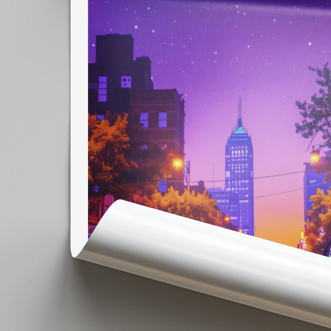 Oklahoma Night Street Neon Glow Classic Cars Starry Sky Travel Poster - Image 2