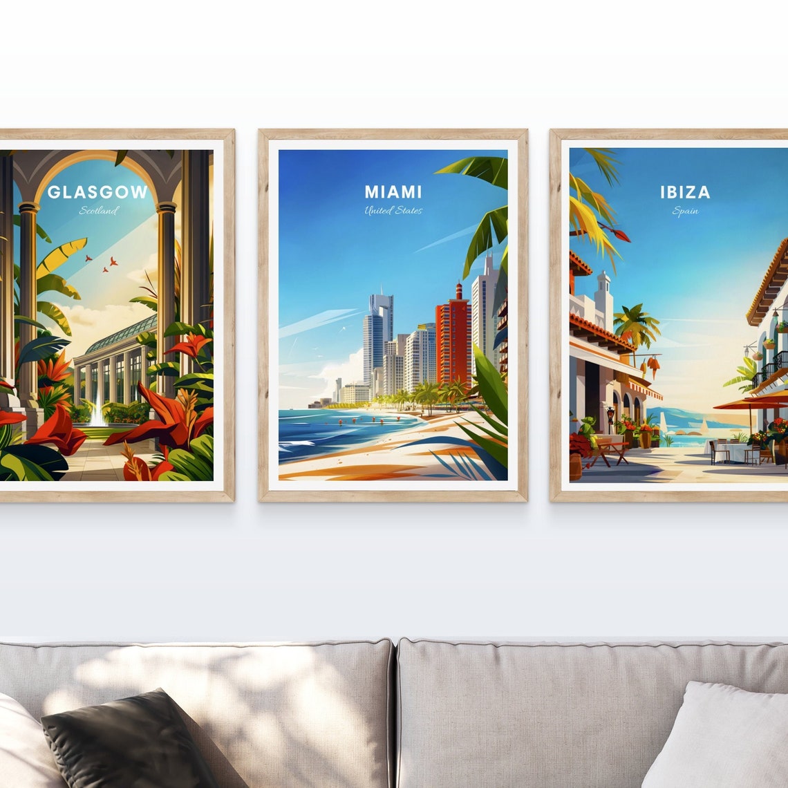Miami Florida Beachfront Skyline Palm Trees Waves Travel Poster - Image 4