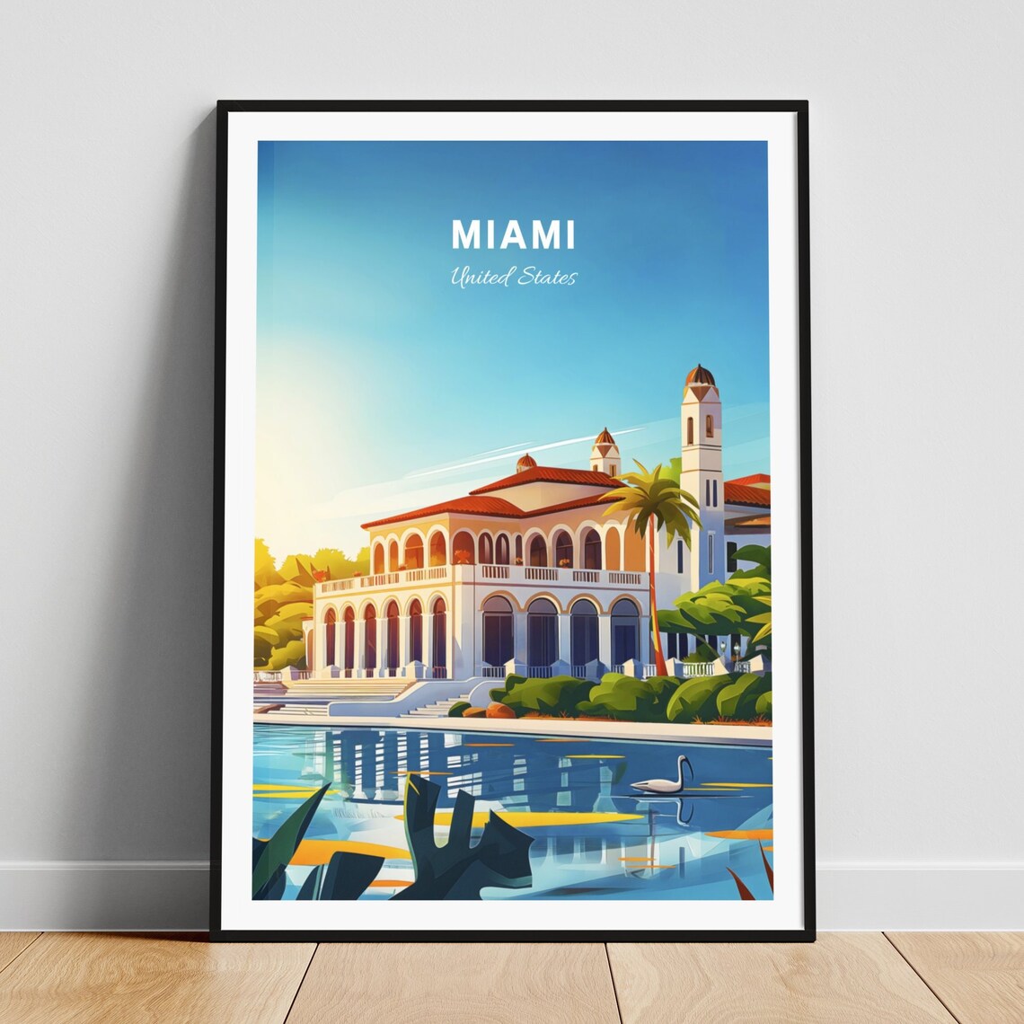 Miami Tropical Mediterranean Villa Swan Lake Garden Retreat Poster