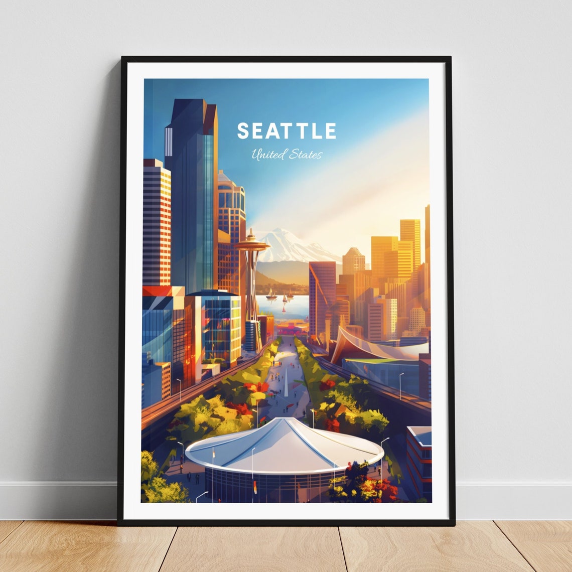 Seattle Washington Downtown Space Needle Rainier Avenue Travel Poster