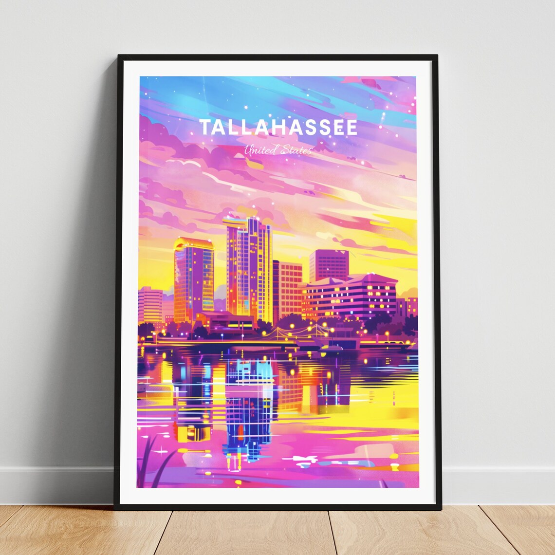 Tallahassee Florida City Skyline Sunset Water Reflection Poster