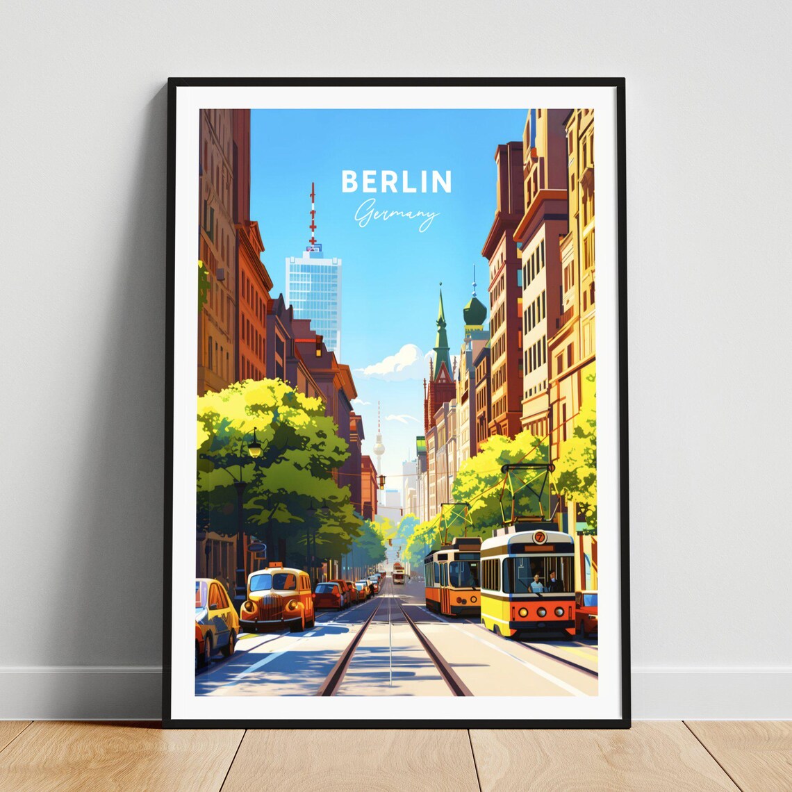Berlin Germany TV Tower Tram Street Cityscape Travel Poster Art