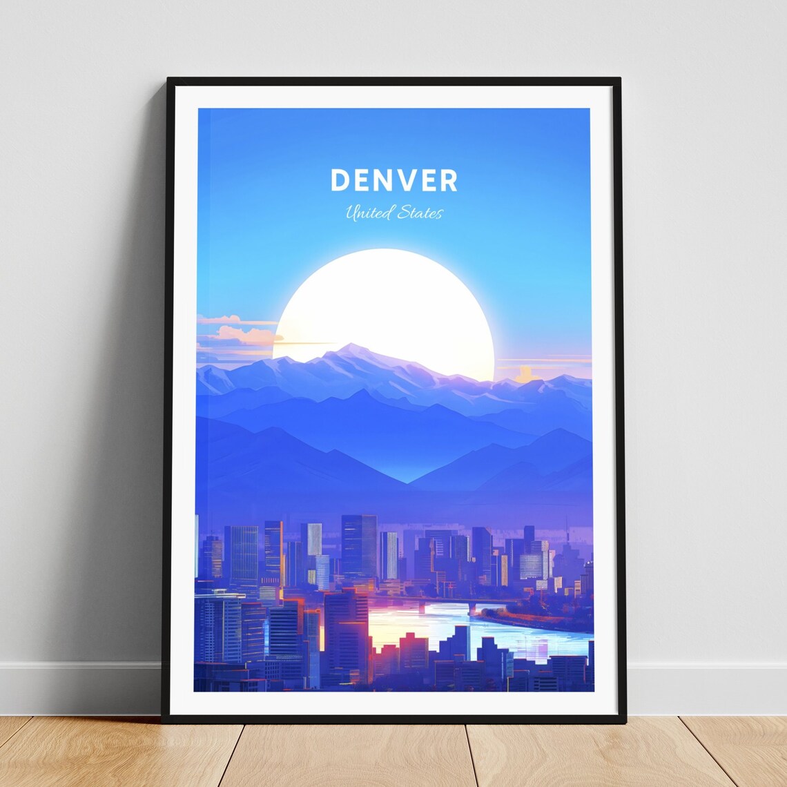 Denver Colorado Sunrise Skyline Rocky Mountains Peak View Poster