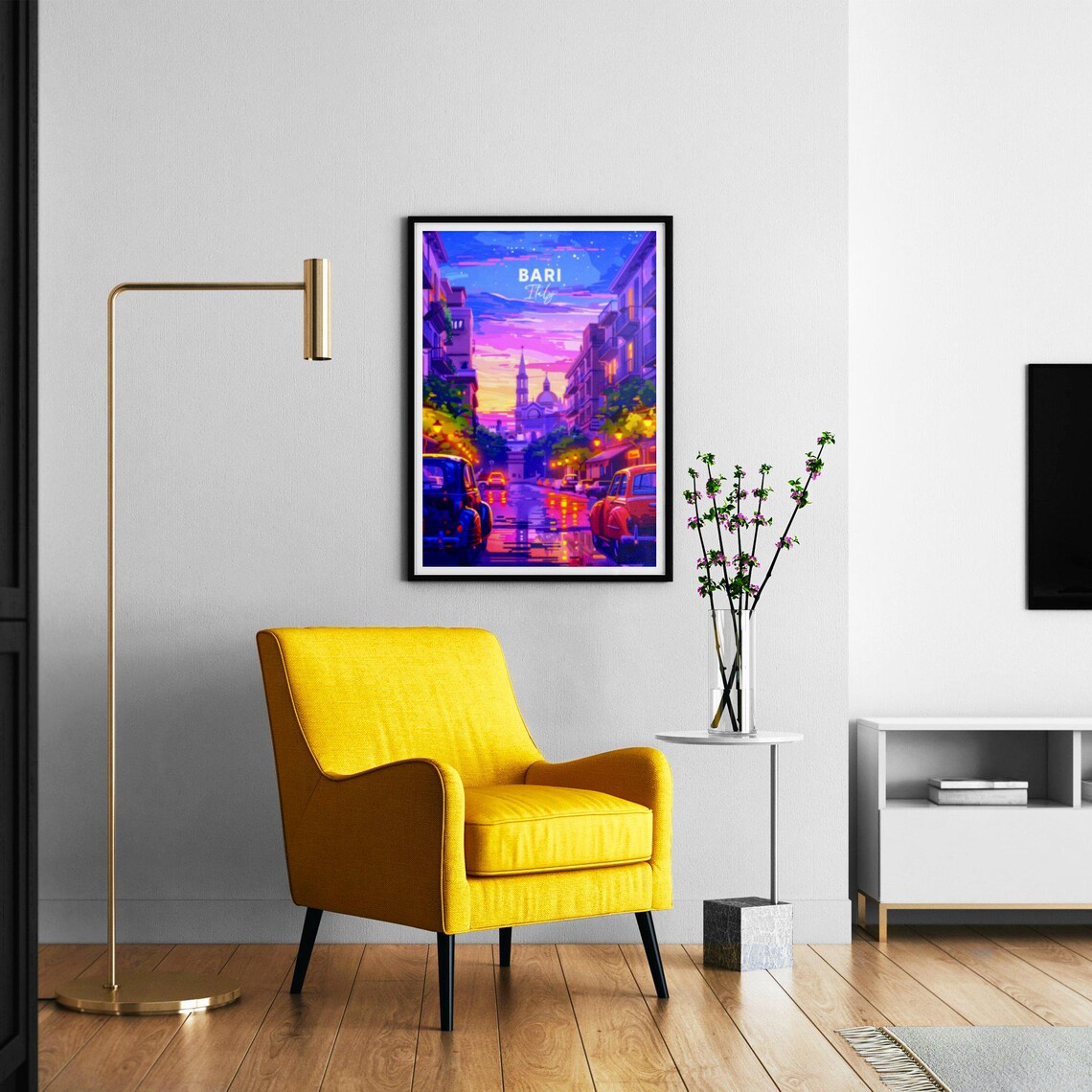 Bari Italy Rainy Night Street Reflections Church View Travel Poster - Image 2