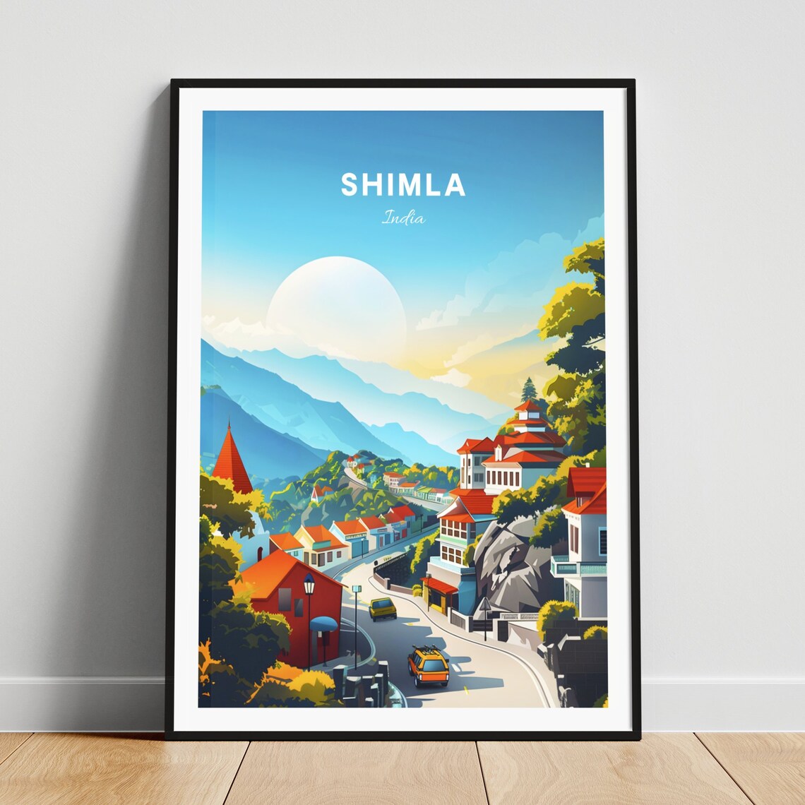 Shimla India Himalayan Hill Town Winding Road Sunny Travel Poster