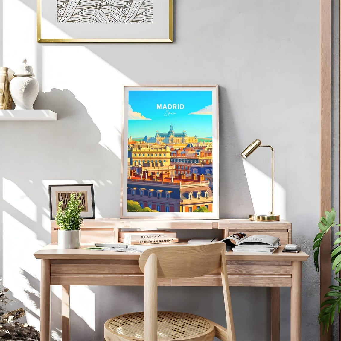 Madrid Spain Sunny Rooftop Panorama Grand Dome Building Poster - Image 4