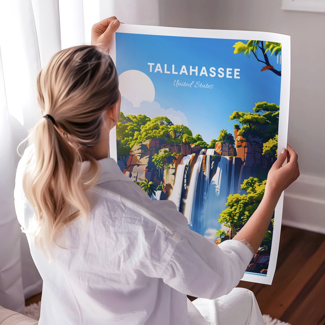 Tallahassee Florida Tropical Waterfall Jungle Falls Travel Poster - Image 3
