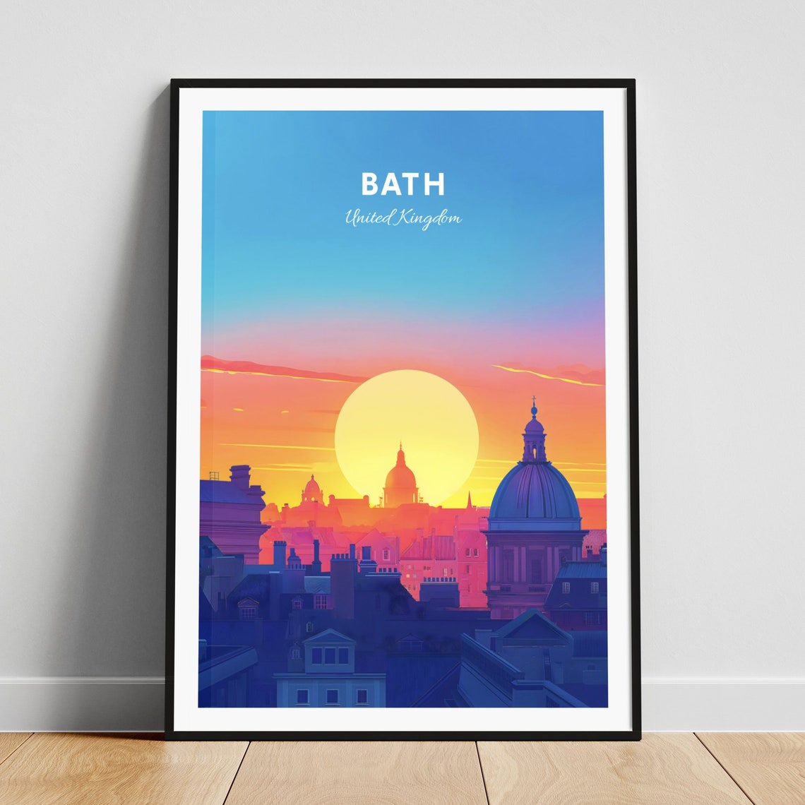 Bath England Skyline Sunset Domes Spires Silhouette Travel Poster