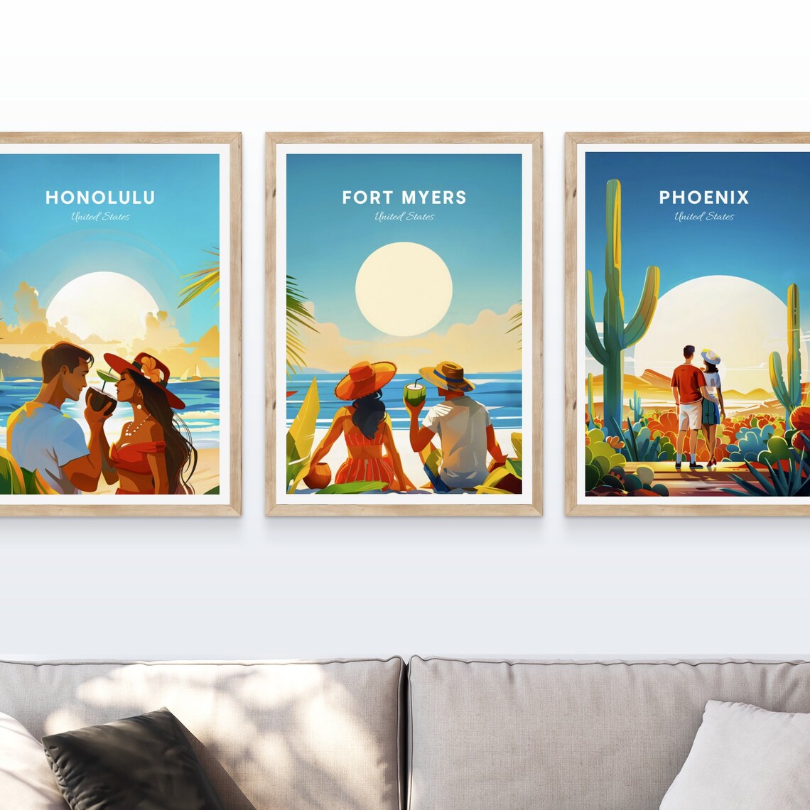 Fort Myers Florida Beach Couple Coconut Drink Travel Art Poster - Image 4