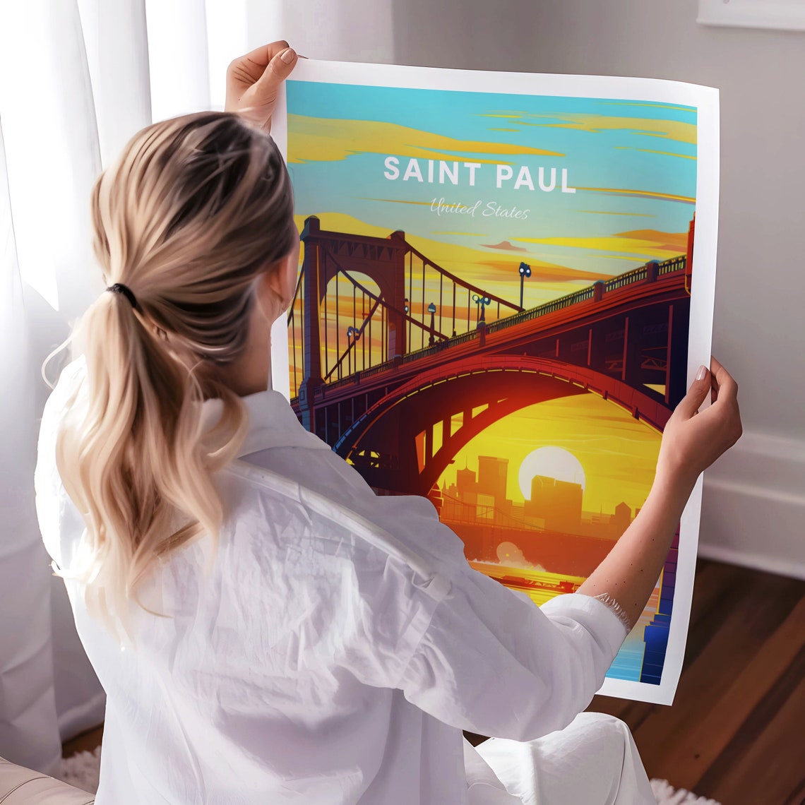 Saint Paul Travel Print Us Wall Art High Bridge Minnesota Poster Personalized Gift Wedding Gift Custom Text - Image 3