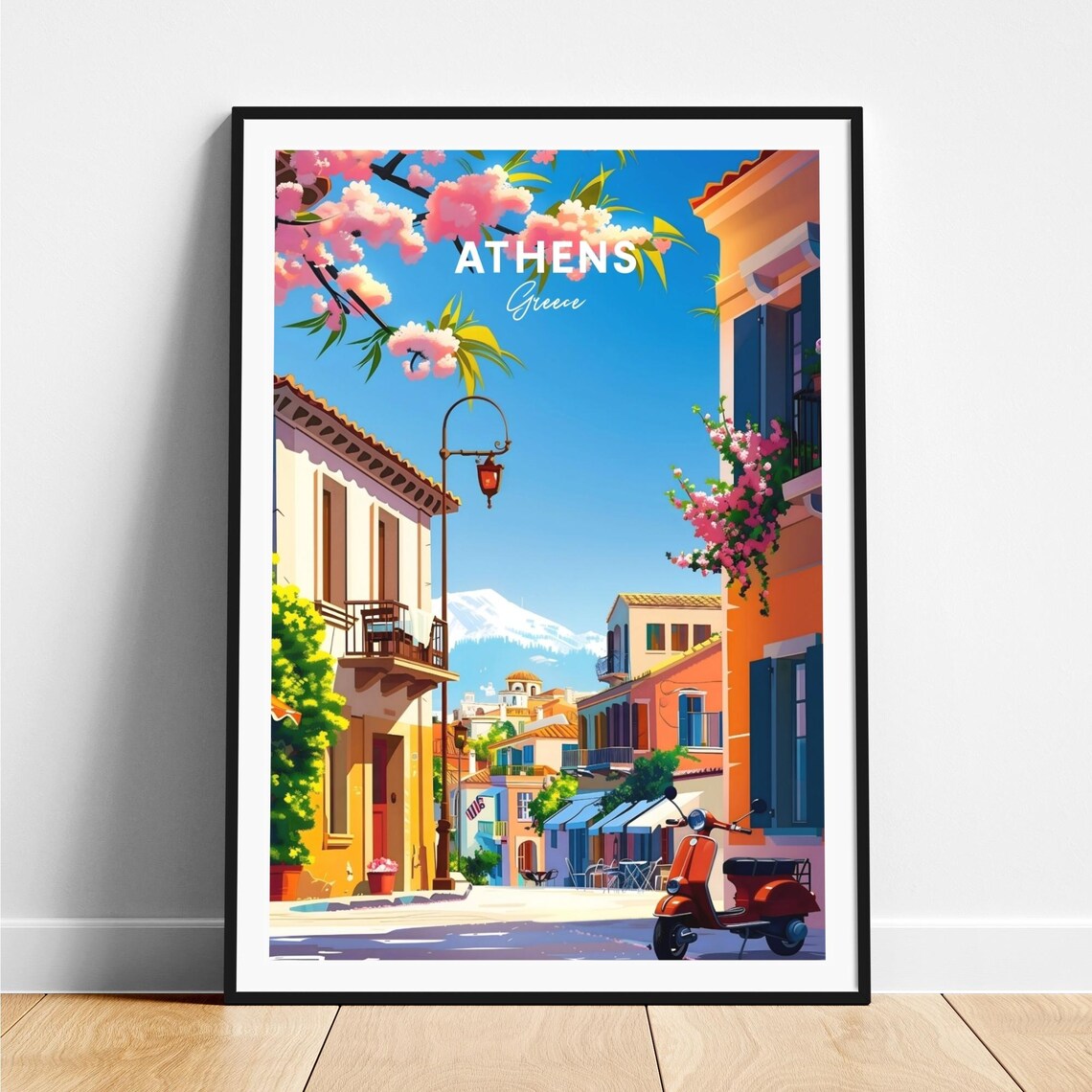 Athens Greece Sunny Mediterranean Old Town Street Travel Poster