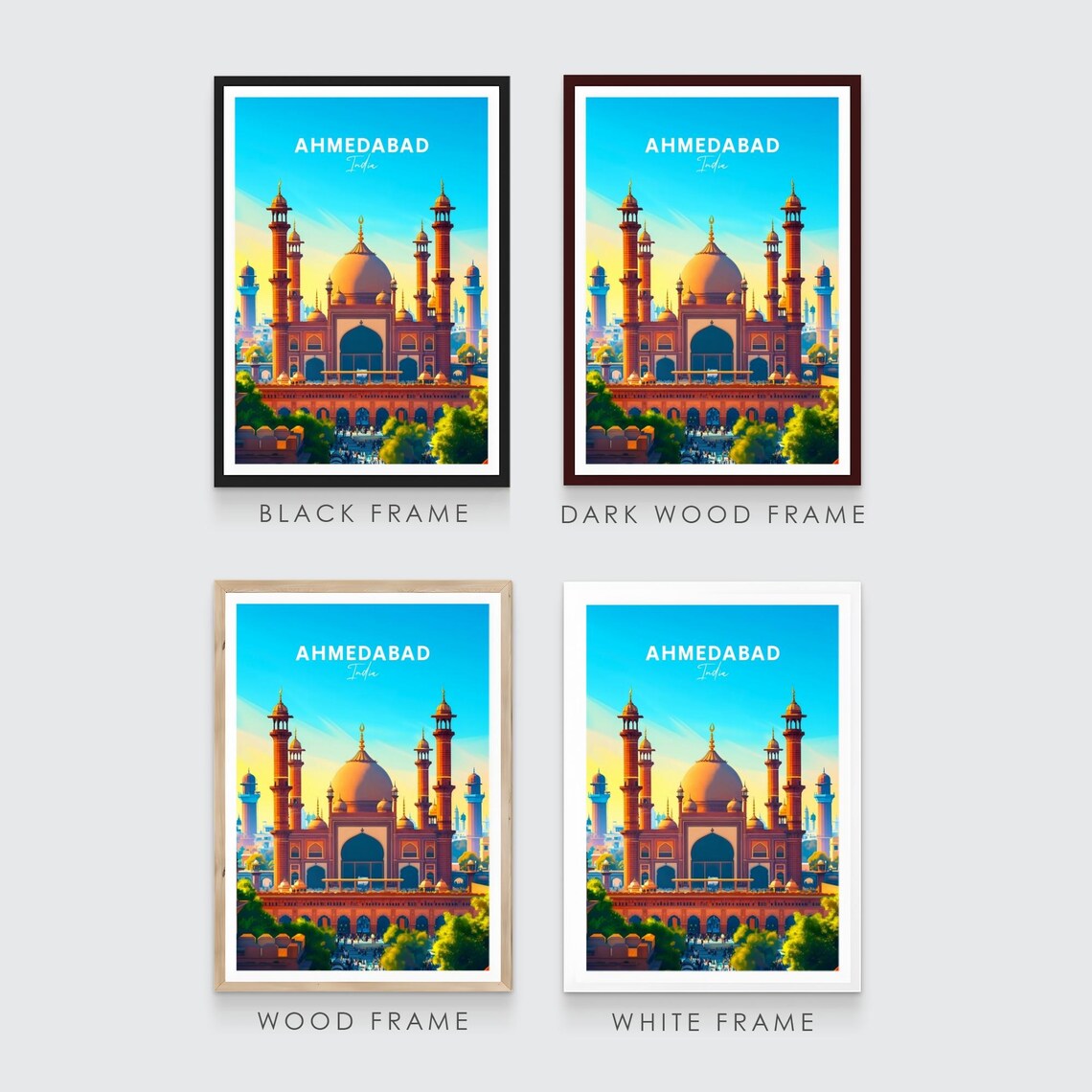 Ahmedabad India Grand Mosque Minarets Dome Crowd Travel Poster - Image 3