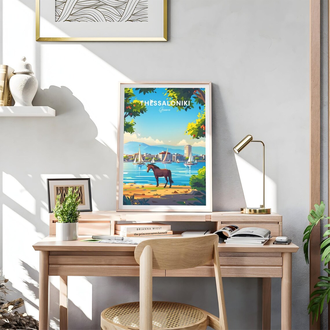Thessaloniki Greece Sailboats Bay Horse Shore View Art Poster - Image 4