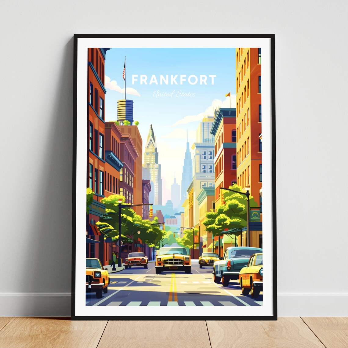 Frankfort Kentucky Sunny Downtown Vintage Cars Street Travel Poster