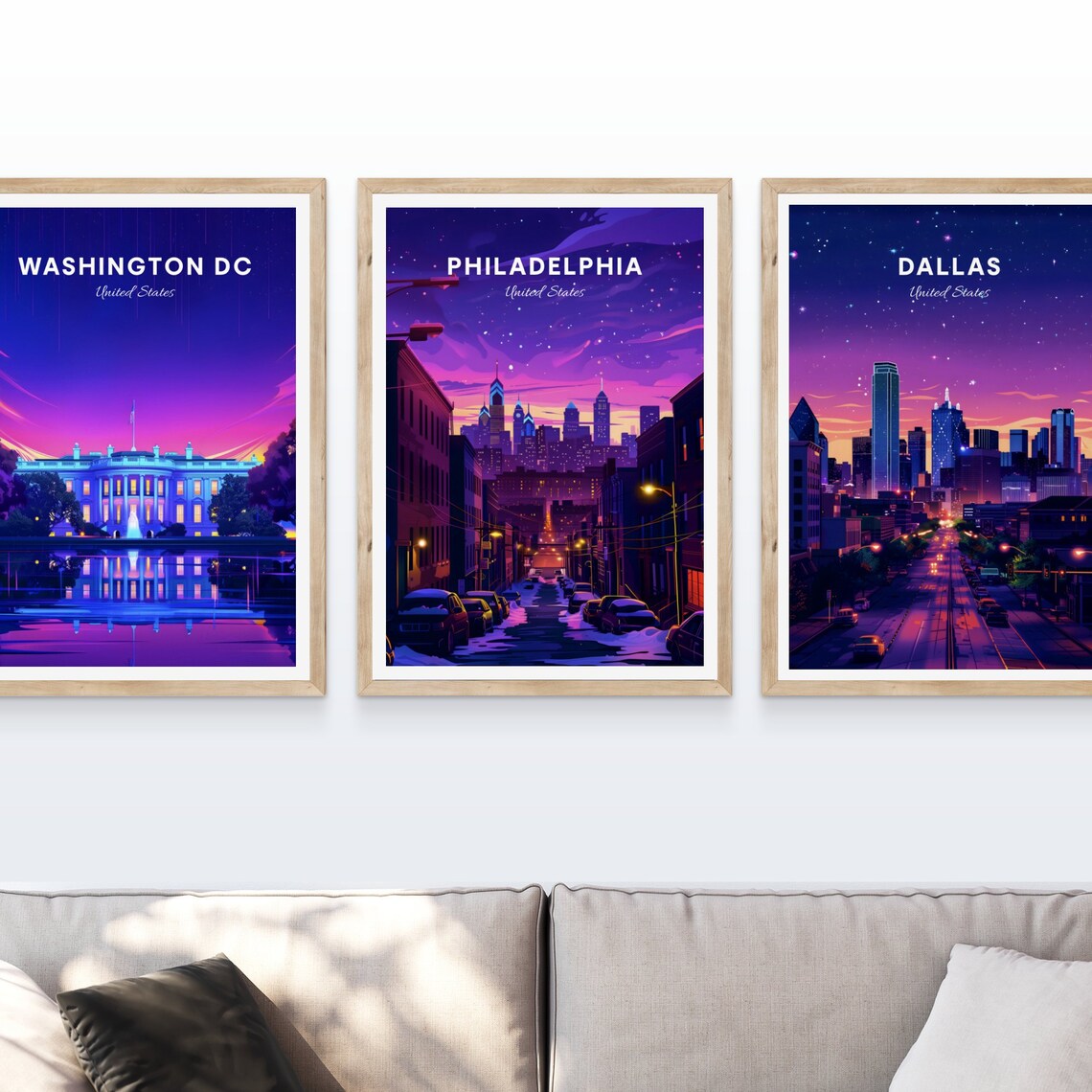 Philadelphia Pennsylvania Night Skyline Starry Sky Travel Poster - Image 4