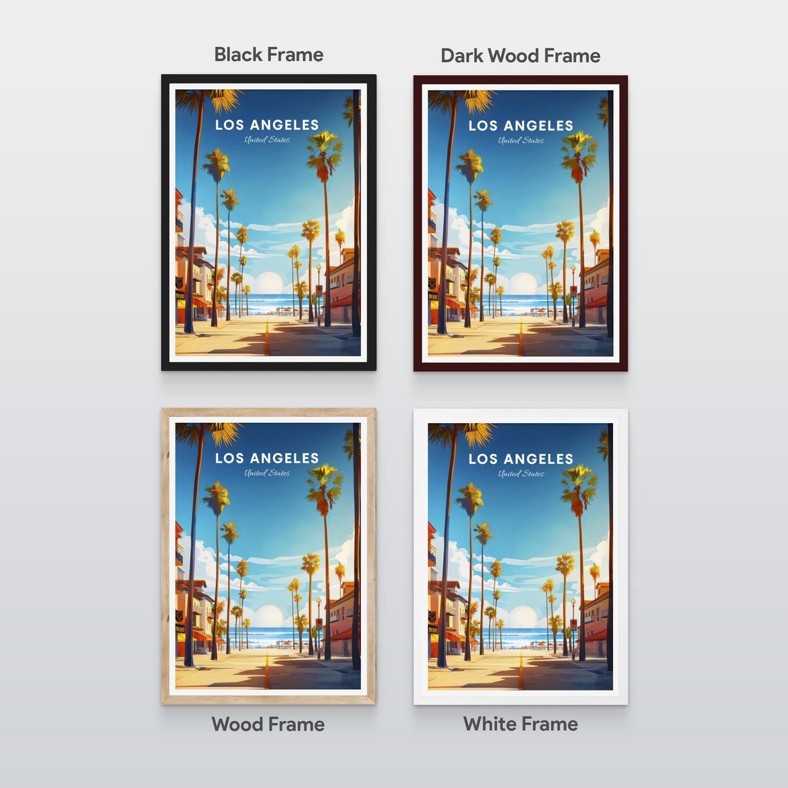 Los Angeles California Palm Lined Beach Street Travel Poster - Image 2