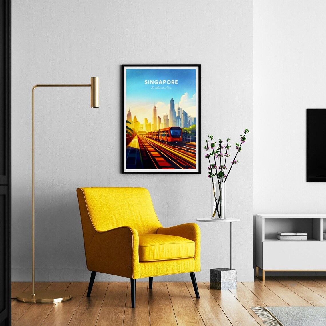 Singapore Elevated Train Sunrise City Skyline Vintage Travel Poster - Image 3