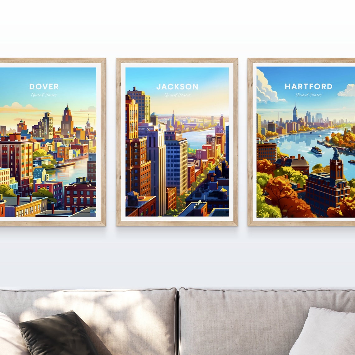 Jackson Rooftop Skyline Golden Hour Over River Travel Poster - Image 3