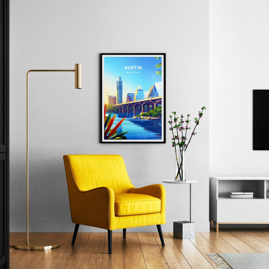 Austin Texas Downtown Skyline Bridge River Evening Travel Poster - Image 3