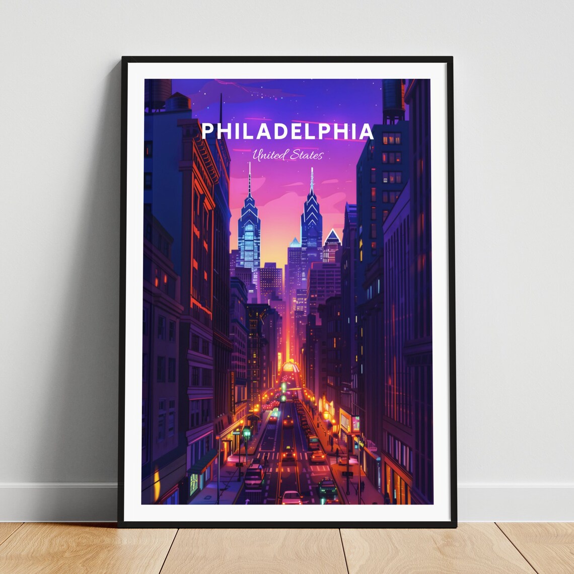 Philadelphia Pennsylvania Night Street Neon City Lights Poster