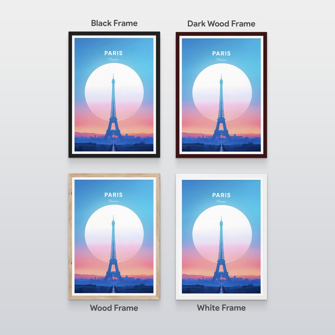 Paris France Eiffel Tower Pastel Sunrise Minimalist Travel Poster Art - Image 2